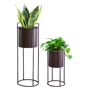 Grands pots à fleurs marron, jardinières métalliques d'intérieur décoratives pour balcon et salon - Product Image 6