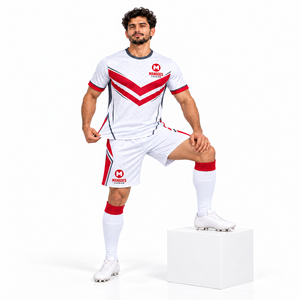 Ensemble d'uniformes de football personnalisés pour hommes adultes, maillot et short, 100% polyester, imperméable, séchage rapide, respirant, vêtements de sport - Product Image 4