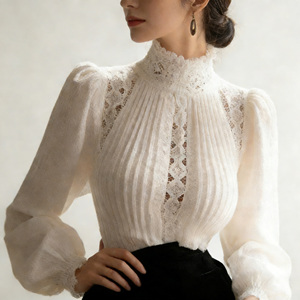 Vente flash sur la chemise blanche à col haut et volants pour femme Temu, manches longues, décorations boutonnées, élégante, pour le bureau, le travail, ou le quotidien. - Product Image 3