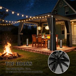 Pergola et Pavillon de Terrasse Extérieur Gris Foncé avec Toit Souple, Pare-Soleil et Rideaux – Catégorie de Produits - Product Image 2