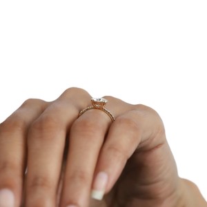 Bague solitaire Art Déco en platine, demi-alliance en or massif 10K 14K 18K avec diamant rond de laboratoire certifié IGI, bague de fiançailles - Product Image 6