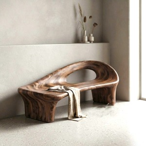 Banc en bois moderne avec dossier incurvé pour décoration d'entrée, de salon ou de chambre à coucher - Product Image 2