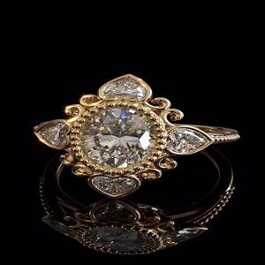แหวนเพชรทรงรีประดับเพชรทรงหัวใจ แหวนทองคำขาว 14K สไตล์วินเทจ แหวนหมั้นสุดโรแมนติก ของขวัญแต่งงานสำหรับผู้หญิง - Product Image 1