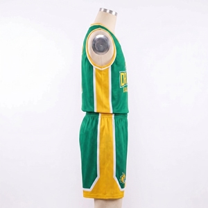 Basketball Jersey Set Green Yellow Sublimated Mesh Sleeveless V-Neck Breathable <b>Athletic</b> Uniform for Adults - Product Image 2