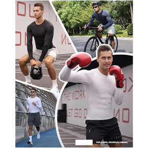 Men's Long Sleeve Compression Shirt Crew Neck Solid Color Quick Dry Athletic Fit Sporty Base <b>Layer</b> <b>Top</b> White Black - Product Image 4