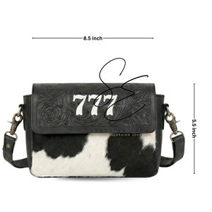 <b>Black</b> Hair On Hide Cowhide Crossbody <b>Bag</b> Tooled Leather Western Sling Purse Vintage <b>Mini</b> Handbag Women - Product Image 3