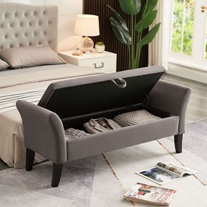 Panca letto in velluto grigio da 51,5 pollici con contenitore per arredamento soggiorno - Product Image 2