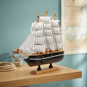 Modern Metal Sailing Boat Figurine Nautical Ship Showpiece Black <b>Table</b> <b>Decor</b> for Home Office Living Room Bookshelf Desk - Product Image 5
