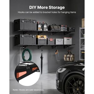 Set di 4 Scaffali a Muro in Acciaio a 2 Ripiani per Garage, 12 x 72 Pollici per Ripiano, Unità di Stoccaggio Flottante 1 x 3 Piedi per Garage - Product Image 6