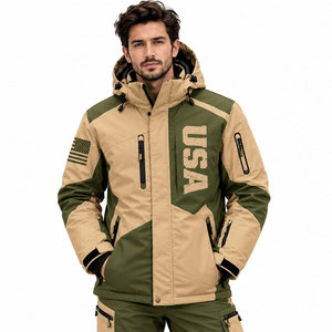 Veste de ski à capuche pour homme, imprimé camouflage, coupe-vent, hiver, fermeture éclair, motif drapeau américain, veste de ski d'extérieur - Product Image 2