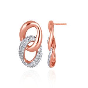 14K <b>Rose</b> <b>Gold</b> Interlocking Loop <b>Stud</b> <b>Earrings</b> Round Cut Lab Grown Diamond Modern Designer Fine Jewelry Wedding Gift Women - Product Image 3