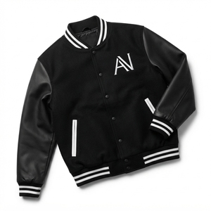 Blouson universitaire personnalisé en laine, polyester, coton et toile, doublé polaire, décontracté, pour l'hiver, avec logo frontal - Product Image 1