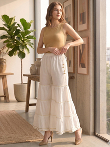 Sharara de Algodón Cambray Blanco, Ropa Étnica Formal, Cómoda para Uso Diario, Moda Tradicional, Estampado Floral de Verano, Ecológica - Product Image 6
