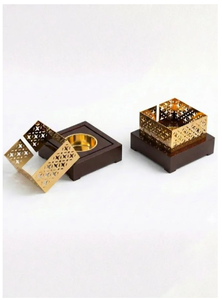 Luxury Wooden <b>Bakhoor</b> Burner Brass Filigree Incense Holder Square Mabkhara for <b>Oud</b> Home Fragrance & Ramadan Decoration - Product Image 6