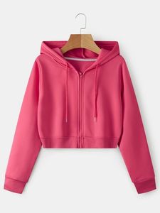 Bulk Wholesale Women Casual Winter Wear Hoodie Plain Long Sleeve Zip Up Loose Fit Crop Hoodies Premium Apparel Manufacturer - Product Image 2