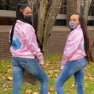 Jack and Jill Pink Satin Bomber <b>Jacket</b> Unisex Snap Button Varsity Style <b>Lightweight</b> Casual Fashion Streetwear Coat - Product Image 3