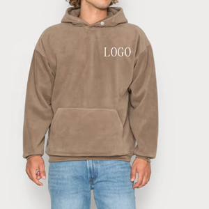 Sweat à capuche décontracté en molleton de coton tricoté de haute qualité, uni, doux, avec logo personnalisé, boutonné et sublimé - Product Image 3
