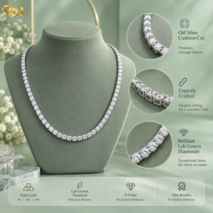 Collier Riviera avec diamant de laboratoire taille coussin style « Old Mine » |   Collier vintage Eternity en or massif 9K 14K 18K, bijoux fins, bijoux de mariée - Product Image 5