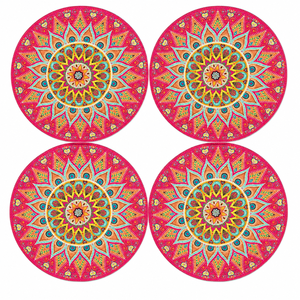Manteles Individuales Redondos con Estampado Mandala Bohemio, Diseño Geométrico Vibrante para Uso Doméstico, Lavables - Product Image 1