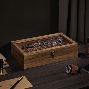 AHTE MANUEXPO UR-065 10 Slot Wood Watch Box Holder Organizer Large Glass Lid Watch <b>Display</b> <b>Case</b> Removable Pillows Jewelry - Product Image 2