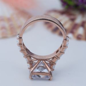 Bezel Set 3 Carat <b>Emerald</b> Cut Moissanite Engagement <b>Ring</b> 925 Sterling <b>Silver</b> 18k Gold Plated for Certified Women's Jewelry - Product Image 6