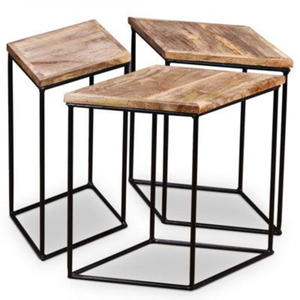 Premium Nesting Coffee <b>Table</b> Set of 2 Round Wood Center <b>Table</b> with <b>Black</b> Metal Frame Space-Saving Stacking <b>Side</b> <b>Tables</b> for Home - Product Image 6