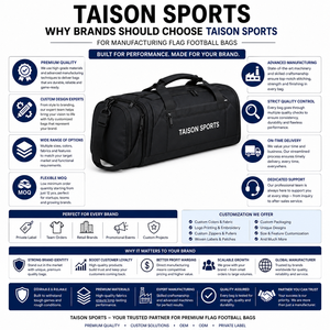 Bolsa Deportiva Premium de 600D PU 350 GSM para Flag Football, 30-40L, Azul con Paneles Blancos, Resistente, con Logotipo Personalizado Impreso y Bordado - Product Image 5