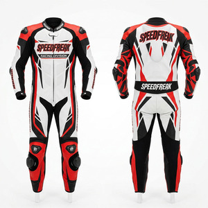ชุดแข่งรถมอเตอร์ไซค์ Speedfreak หนังแท้แบบชิ้นเดียว แขนยาว ระบายอากาศได้ดี สีดำ ขาว แดง พร้อมเกราะป้องกันสำหรับผู้ชาย - Product Image 2
