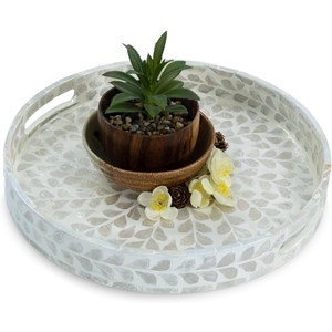 Handcrafted <b>Mother</b>-of-Pearl Rattan Serving Tray | Moradabad Artisan | Wholesale - Product Image 3