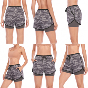 <b>Women's</b> Camo Print Drawstring Double Layer <b>Shorts</b> Mid Waist Quick Dry Yoga <b>Shorts</b> 2 In 1 <b>Compression</b> Inner Fitness <b>Shorts</b> Ladies - Product Image 6