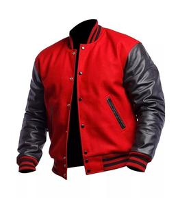 Blouson universitaire d'hiver en cuir de vachette et laine de haute qualité, col montant, capuche respirante, tricoté, service OEM - Product Image 2