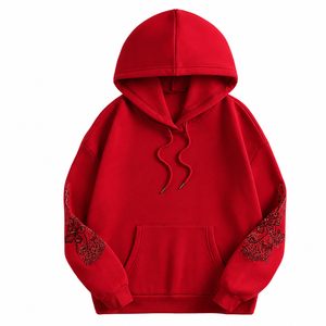 Sweat-shirt à capuche surdimensionné avec broderie florale sur les manches, unisexe, décontracté, en tricot, pour l'automne - Product Image 6
