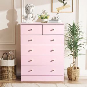 Cassettiera Moderna Semplice a 6 Cassetti Rosa in Legno Massello MDF Quercia Pino Acciaio Metallo per Appartamento Seminterrato Soggiorno Hotel - Product Image 1