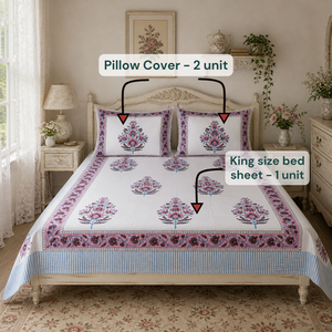 Premium Jaipur Artisanal Hand Block Print Floral Classic <b>King</b> <b>Size</b> 3-Piece 200TC 100% Cotton Eco-Friendly Soft Machine Washable - Product Image 6