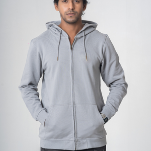 Sweat-shirt classique à fermeture éclair, couleur beige, coupe ample, en molleton 100% coton, doux et tricoté, confortable, avec deux poches et cordon de serrage. - Product Image 4