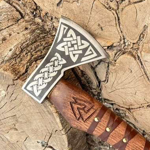 Decorative Industrial Viking <b>Axe</b> Carved Nordic Head Natural <b>Wood</b> Handle Carbon Steel Blade Traditional Norse Craftsmanship for - Product Image 6