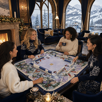 NOUVEAU Tapis de Mahjong Américain en Néoprène 33 pouces Antidérapant Hiver Motif Ski Housse de Table Carrée pour Soirées Jeux Cadeaux pour Femmes