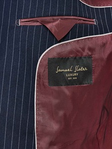 Costume pour homme adulte en mélange de laine à fines rayures bleu marine, simple boutonnage, col à revers, style professionnel, infroissable, grande taille, coupe droite - Product Image 6
