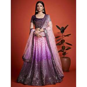 Cautivador Lehenga Choli de Chinon con Lentejuelas Moradas para Bodas - Product Image 1