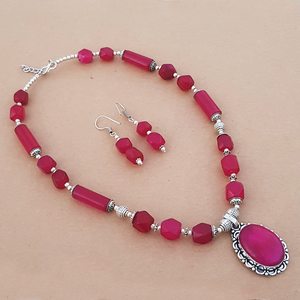 <b>Ruby</b> <b>Necklace</b> Earrings Set Handmade Gemstone Jewelry For Women Silver Overlay Wholesale Fashion Gift - Product Image 5