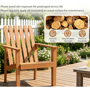 Sedia Adirondack in Legno di Acacia con Finitura Naturale, Schienale Ergonomico, Braccioli Extra, Resistente, per Esterni, Giardino e Appartamento - Product Image 5