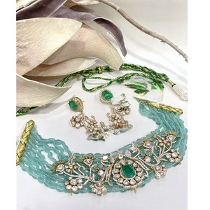Elegante Juego de Collar y Aretes con Acabado Dorado de Moda, con Moissanita de la Mejor Calidad, para Bodas, Colección para Mujer - Product Image 1