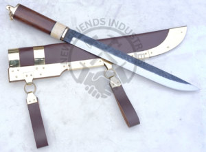 Couteau Seax Viking de style Gotland en acier carbone forgé à la main, lame de 12,5 pouces, ambidextre, manche en bois de noyer, bolster en laiton, couteau multi-usage - Product Image 2