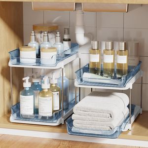 Organisateur de placard à pharmacie coulissant à 2 niveaux, rangement polyvalent pour salle de bain et cuisine, organisation empilable pour évier et garde-manger - Product Image 2