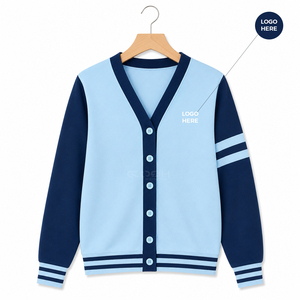 Cosh International Sisterhood Sorority Cárdigan de punto azul claro con cuello en V, mangas y rayas en contraste azul marino, manga larga - Product Image 5