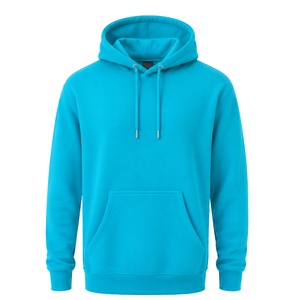 เสื้อฮู้ดผู้ชายสีฟ้าซีอานแบบสั่งทำพิเศษ แขนยาว ทรงปกติ ผ้าฟลีซ มีเชือกผูกฮู้ด กระเป๋าจิงโจ้ สไตล์สตรีทแวร์ - Product Image 1