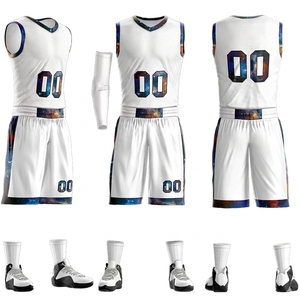 Ensemble de maillots de basketball personnalisés imprimés par transfert thermique, blanc, sans manches, col en V, évacuation de l'humidité, taille élastique, unisexe, adulte, toutes tailles - Product Image 4