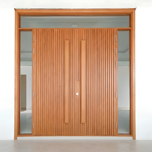 Portes d'entrée doubles à lattes en teck massif, style tropical moderne, pour projets d'hôtels, villas et complexes hôteliers, fabriquées à Jepara, Indonésie - Product Image 2