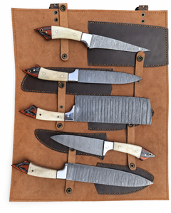 LEGACY BLADES Juego de Cuchillos de Chef de Acero de Damasco Hechos a Mano, 5 Piezas, Mango de Hueso, 67 Capas, Hoja Recta Pulida, Ambidiestro - Product Image 3