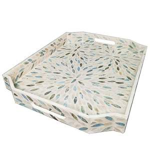 New Arrival Eco Friendly <b>Large</b> MOP Inlay Lacquer Shell Bone Inlay Table Decorative Platter Parties Food Serving <b>Tray</b> Home - Product Image 1